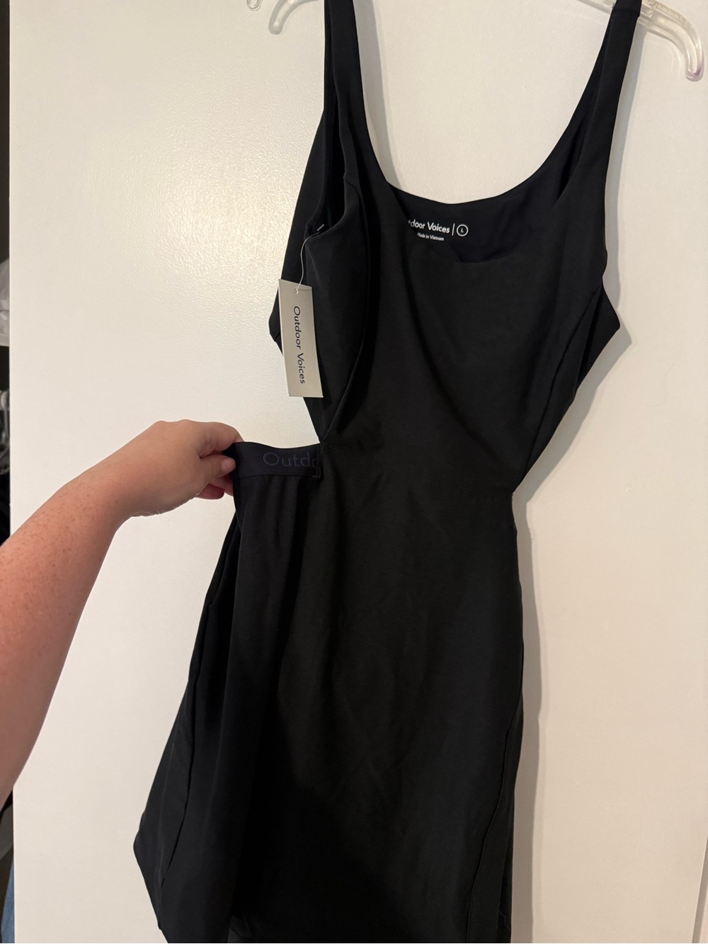 Outdoor Voices Black Scoop Tank Mini Dress with Slits on Side